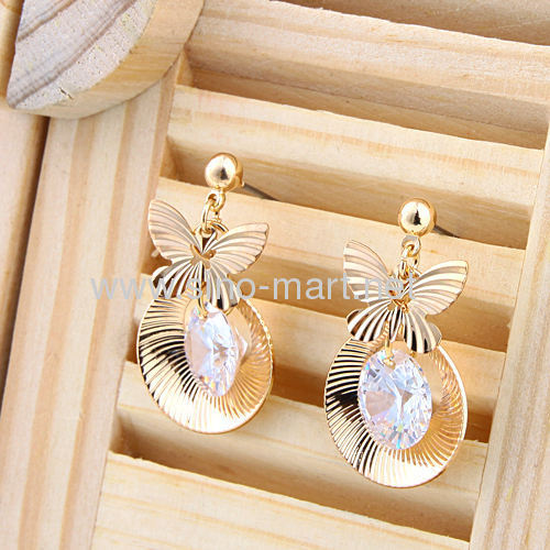 Stunning Gold Plated Butterfly Drop Bridal Earrings