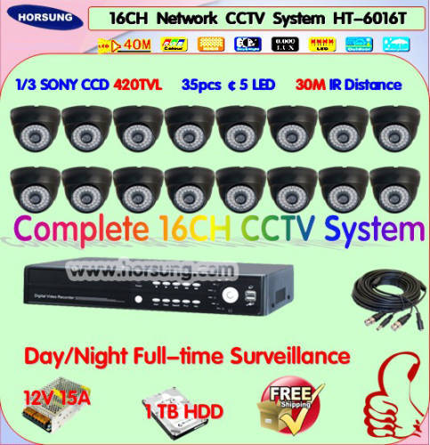 Free Shipping H.264 16CH DVR Security CCTV System with 1/3