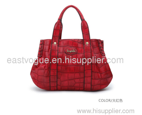 red genuine leather brad hand bag
