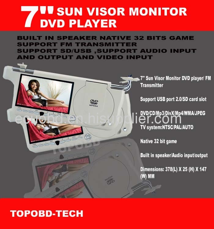 7 inch Sun Visor Monitor CAR DVD player/ FM Transmitter High Quality