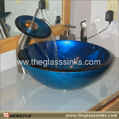 Hand-painted glass vessel basin