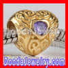 european Style Gold Plated Sterling Silver Love Beads With Purple Stone