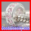 Solid Sterling Silver european Style Spacer Beads with Pink Stone