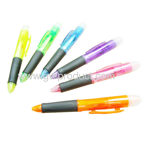 promotional plastic click ballpint pen with hilighter