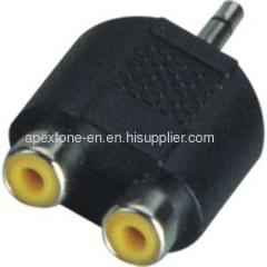 APEXTONE Adaptor connectors 3.5mm mono plug to 2* RCA phone socket AP-1309 Nickel plated