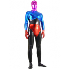Shiny Metallic Black Peach Blue And Red Zentai Suit