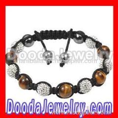 Hot sale Shamballa style mens gemstone bracelet with tiger eye bead and hemitite