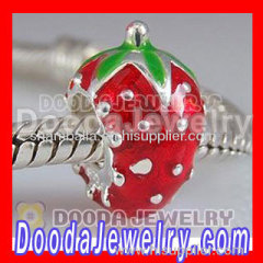 european Style 925 Sterling Silver Enamel Strawberry Beads Wholesale