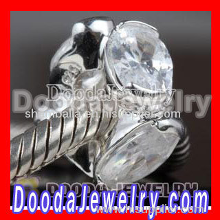 Sterling Silver White CZ Stone Charms fit European Largehole Jewelry Bracelet
