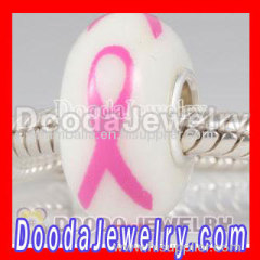 Breast Cancer Awareness Pink Ribbon Murano Glass Beads 925 Sterling Silver european Compatible