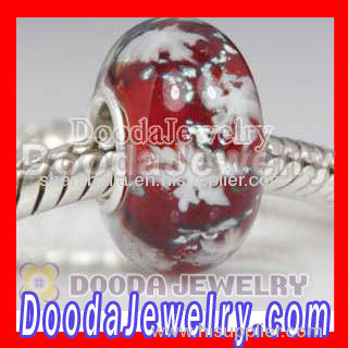 Red Snowflake Glass Beads with Silver Shatter fit Padnora Style Largehole Jewelry Bracelet