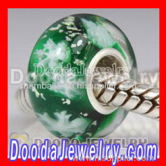 Green Murano Snowflake Glass Beads With Sterling Silver Core Fit european Bracelet Jewelry