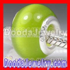 Grass Green Cat Eye Lampwork Glass Beads fit European Largehole Jewelry Bracelet