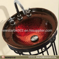 Red Painting Glass Bathroom Sinks