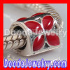 925 Sterling Silver Jewelry 4 Petal Flower Bead with Red Enamel