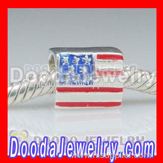 925 Sterling Silver Charm Jewelry Beads Enamel American Flag