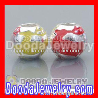 Solid Sterling Silver Charm Jewelry Beads Enamel Red and Yellow Deer