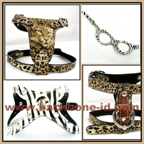 leopard suede pet harness vest with leash