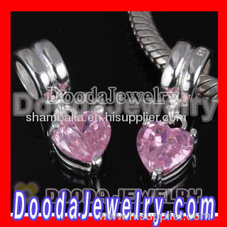 Sterling Silver Pink Heart Charm Beads fit european Largehole Jewelry Bracelet