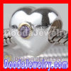 european Style Silver Heart Beads Gold Plated Circle with Purple Stone