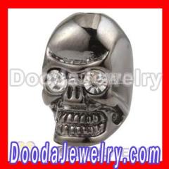 Wholesale 8×14mm Gun black plated Sterling Silver skull beads with stone