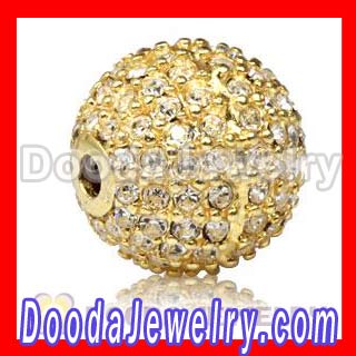 Cheap12mm Gold plated Silver pave crystal ball beads wholesale