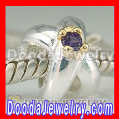 925 Solid Siver Beads In Heart Cross Design With Gold Plated Purple Stone Charms
