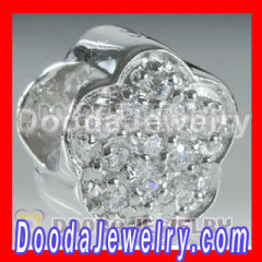 925 Sterling Silver Charm Jewelry Beads european Flower Shape Silver Beads with Clear Stone