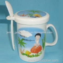 new bone china mug with spoon and lid