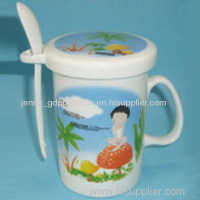 new bone china mug with spoon and lid