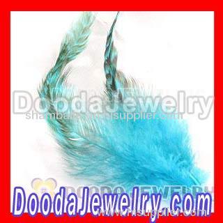 Natural Striped Green Strung Rooster Feather Hair Extension Wholesale