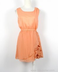 orange sleeveless dress with big flower