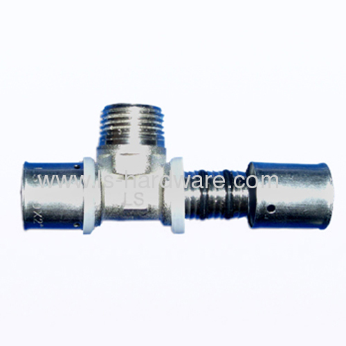 Male tee of press brass fittings for PAP pipes
