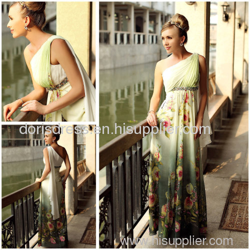 Doris hot sale printed flowers elegant full length evening dresses