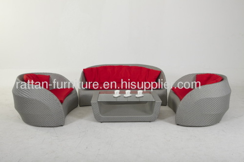 Gray rattan wicker furniture sofa set with red cushion