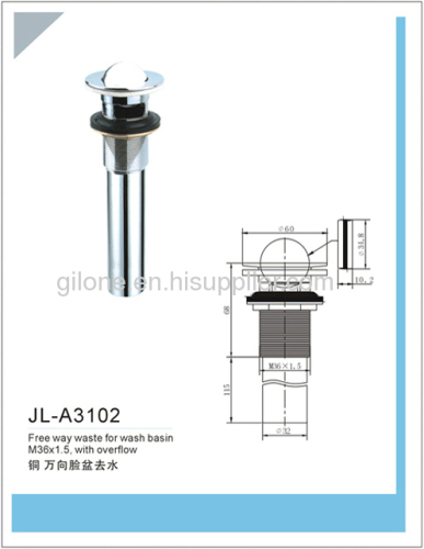 brass basin drain brass waste for wash basin rotating up