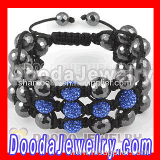 Fashion 3 Row Blue Swarovski Crystal Cross Shamballa Bead Bracelet