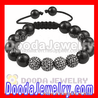 Fake Shamballa bead bracelet With Black Agate And Pave Crystal Bead