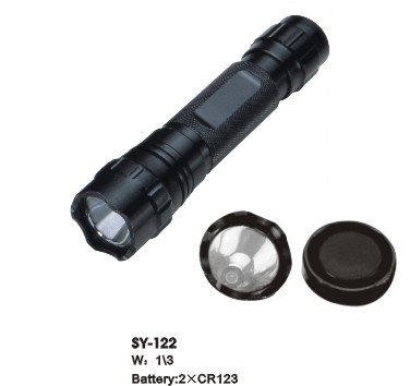 Flashlight with 3w maximum output,made of aluminum,uses 2*CR123 batteries