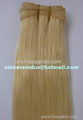 100% remy human hair weft extensions blonde color silk straight texture