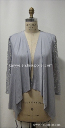 3/4 Sleeve Open Cardigan With Lace Block