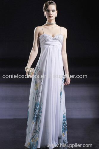 sell white spaghetti strap satin evening wear dresses,flower printed evening dresses 56638