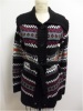 Long Sleeve Raglan Fairisle Cardigan With Wing Collar