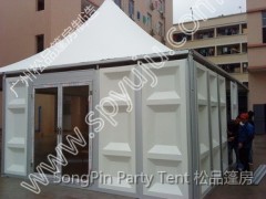 10x10m pagoda tent with solid wall and glass door