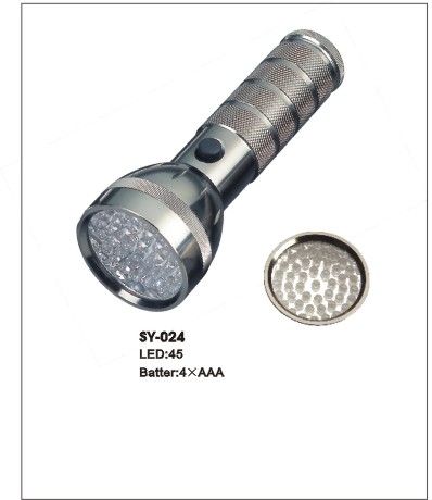 Aluminum Flashlight with 13,000mcd Brightness, 45 Pieces LEDs, 4 x AAA Battery Type