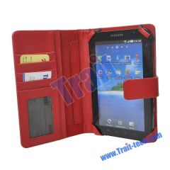 7 Inch Leather Case for Samsung MID with Card Slots (Red)