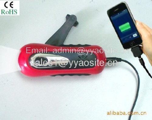 hand-cranking dynamo flashlight with phone charger