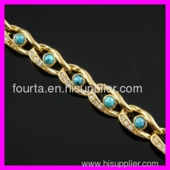 18K gold plated zircon and turquoise bracelet 1530507