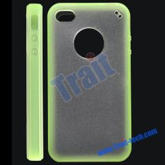 Crystal TPU Hard Case Shell Skin Cover for iPhone 4 (Green + White)