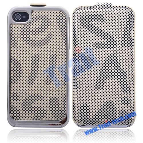 Letters and Dots Pattern Leather Cover with Electroplated Frame for iPhone 4(Beige)